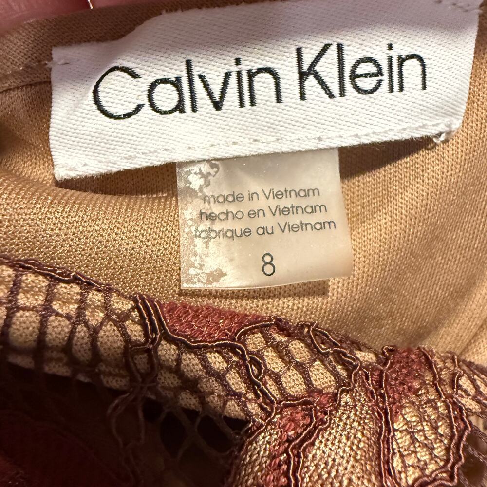 Calvin Klein Rust Brown Floral Lace Midi Dress Sleeveless Wedding 8 Fall Autumn - Picture 8 of 11